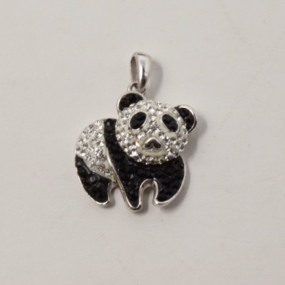 Panda Bear Pave Glass Crystal Pendant Charm 925 Silver Sparkly Animal Jewelry